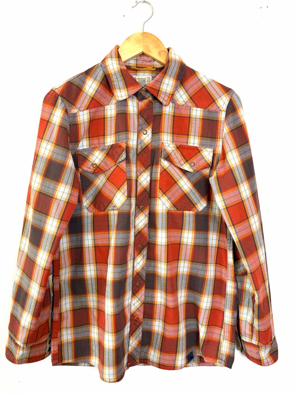 L.L.Bean Katahdin Overland Performance Flannel Plaid Shirt 6% wool S Mens orange